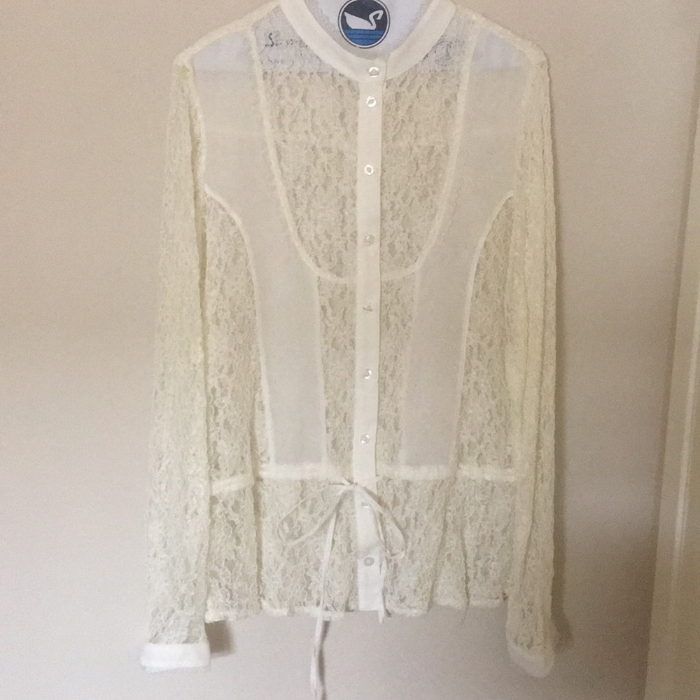 Lace button down blouse with gorgeous trimmings